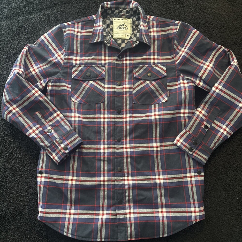 Vans Mountain Edition Plaid Flannel Quilted Lined Shirt Jacket Men Medium